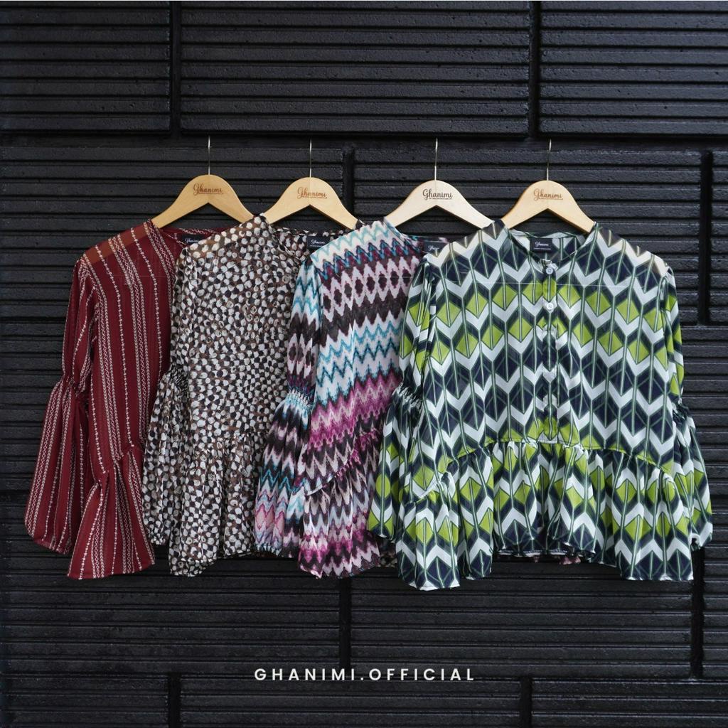 Ghanimi - Twily Blouse / Blus Motif / Atasan Kerja / Kemeja Kerja / Kemeja motif / Blouse Kerja / Blouse Sifon / Atasan Sifon Motif / baju kondangan kekinian