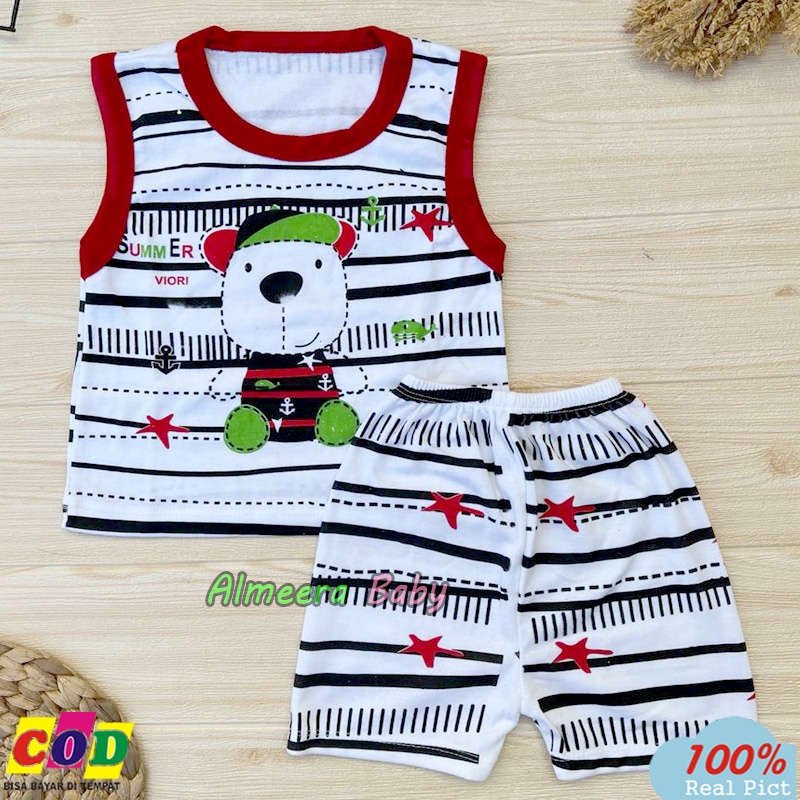 Setelan Baju Bayi Setelan Singlet Bayi Motif Beruang Usia 3-12 Bulan Almeera Baby and Kids