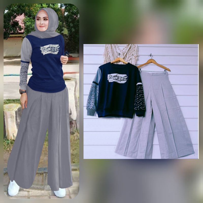 2 UKURAN L XL SET MOLA FASHION PAKAIAN WANITA ATASAN DAN CELANA KULOT BAHAN BABYTERRY FEHM