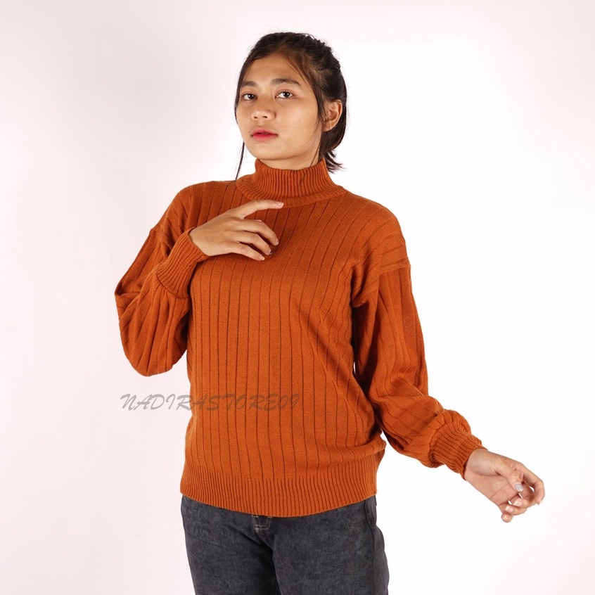 Pakaian Wanita Sweater Rajut Turtleneck