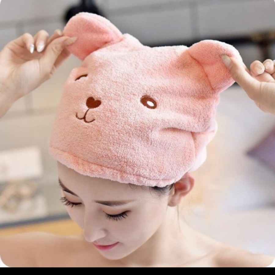 Handuk Keramas Bear Microfiber Magic Towel Kamar Mandi Karakter Rambut