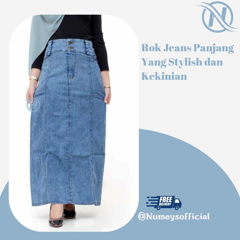 Rok panjang Denim Rok A line strech skirt denim