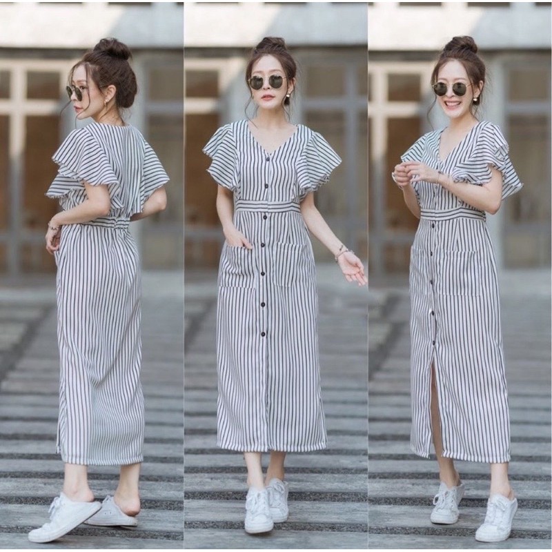 maxy dress wanita / dress molica salur putih