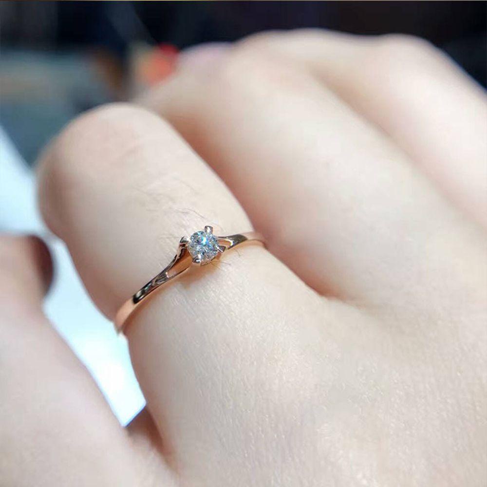 Lily Berlian Cincin Kawin Bulat Ukuran 6-10 Perhiasan Emas &amp; Perak Cincin Wanita Kristal Sederhana