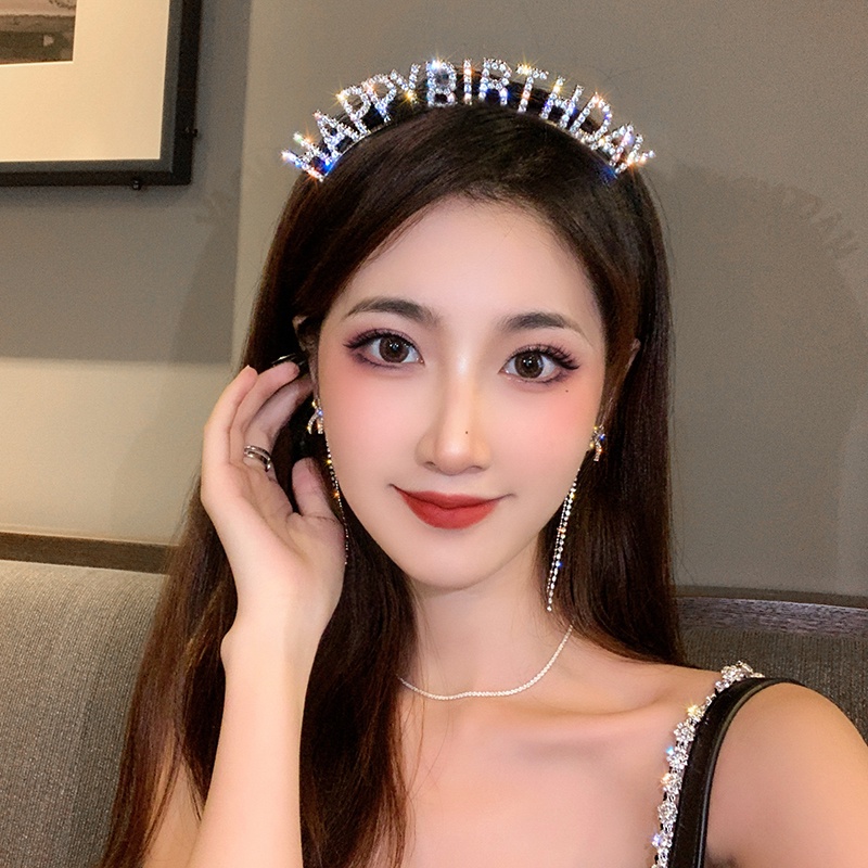 Putri Manis glitter Berlian happy birthday Headband Perempuan Korea Pesta dress up Aksesoris Rambut