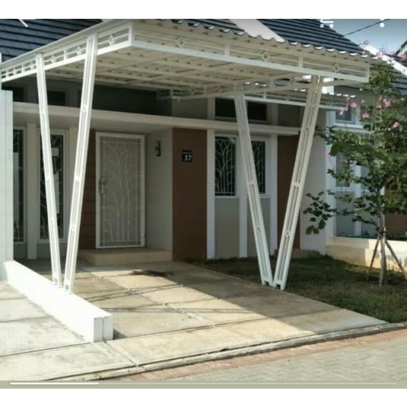 Kanopi besi galvanis beratap alderon dobel warna pitih