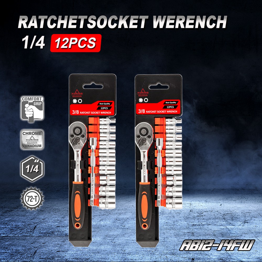 Kunci Socket Kunci Pas Socket Wrench 1/4“ Ratchet Hadle 12 PCS Praktis 4-13mm