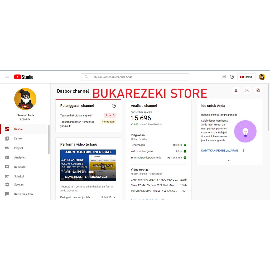 [SOLD] Akun Youtube Monetisasi Termurah Subs 15 ribu Sudah monet