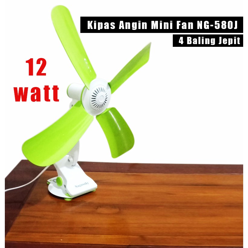 Mini Fan Kipas Angin 4 Baling Baling Jepit 12W