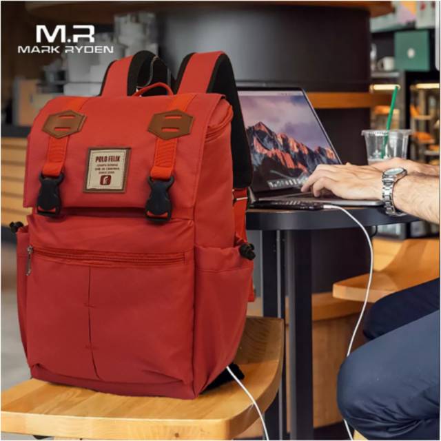 Tas ransel laptop merah 1476 backpack laptop clasic