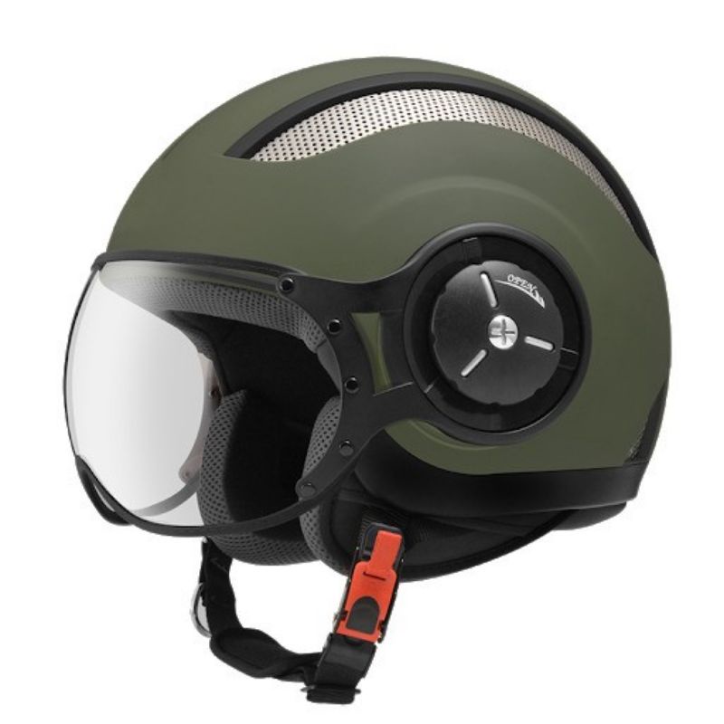 Zeus 218 matt green army olive list black hijau doff dop helm pilot retro M L XL vespa cafe racer