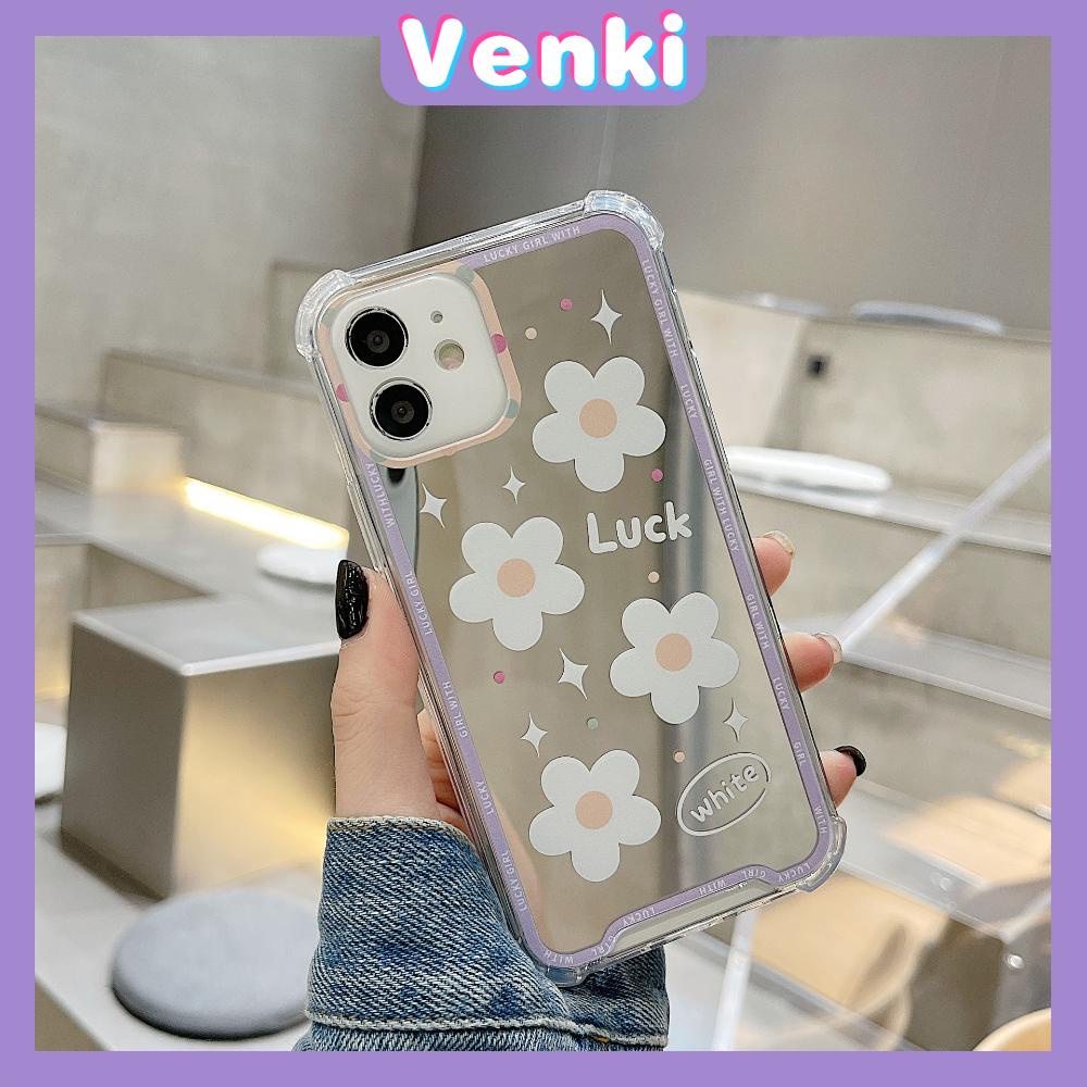 iPhone Case Acrylic HD Mirror Laser Airbag Shockproof Protection Camera Cute White Flowers Compatible For iPhone 11 iPhone 13 Pro Max iPhone 12 Pro Max iPhone 7 Plus iPhone xr