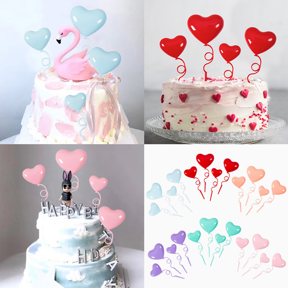 4pcs/set Balon Lipat Bentuk Hati Bahan Plastik Untuk Dekorasi Kue Ulang Tahun/Valentine