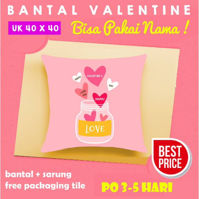 (Custom Nama) Bantal Kado Hadiah Valentine Ukuran 40 x 40