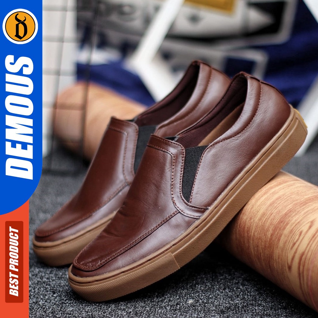 DEMOUS Morri - Sepatu Slip On Pria Casual Kulit Asli