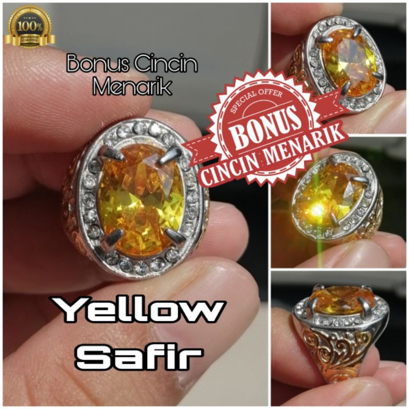 Cincin Permata Yellow Safir Cutting Kristal