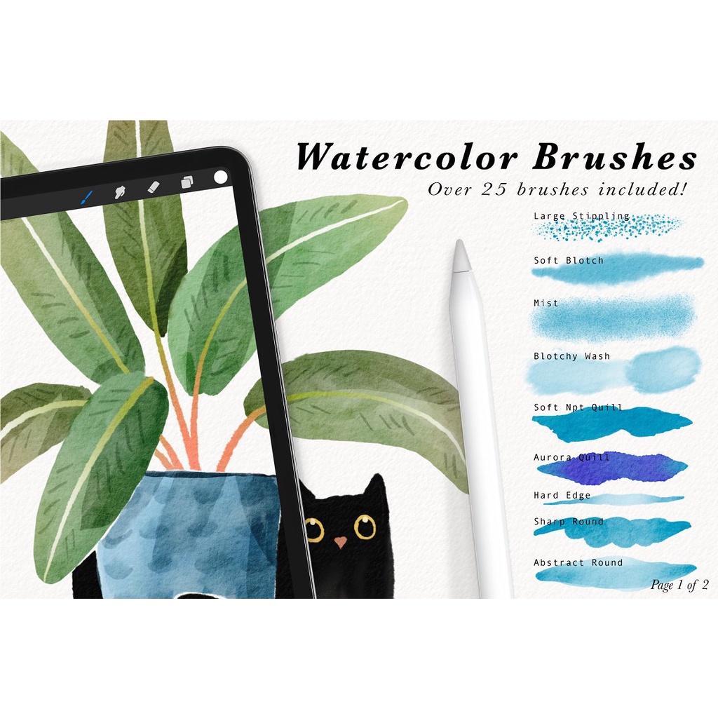 Procreate Brush - Impossible Watercolor Brush Pack Premium Kit + Watercolor Canvas Free Update