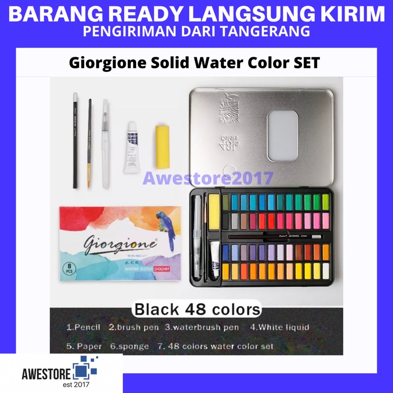 Giorgione 48 Warna Colors Solid Watercolor Cat Air Box Set Kuas Lukis