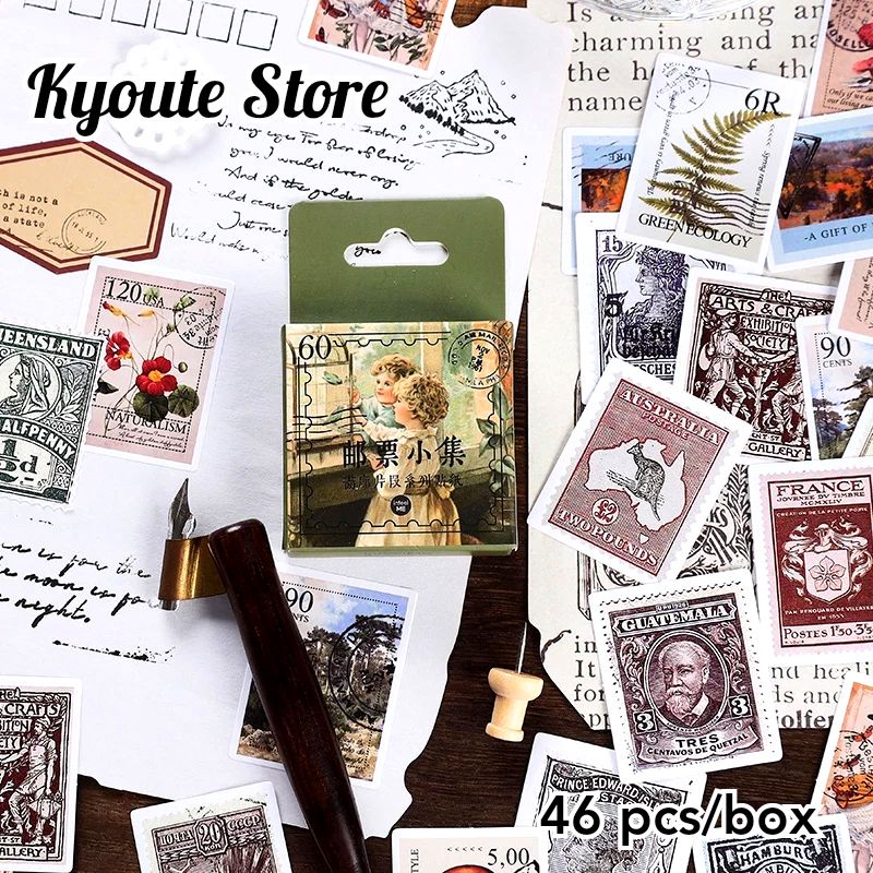 

46 pcs Sticker Dekorasi Retro Vintage Old Stamps Jadul Scrapbook DIY Journal Bujo Seal Letter