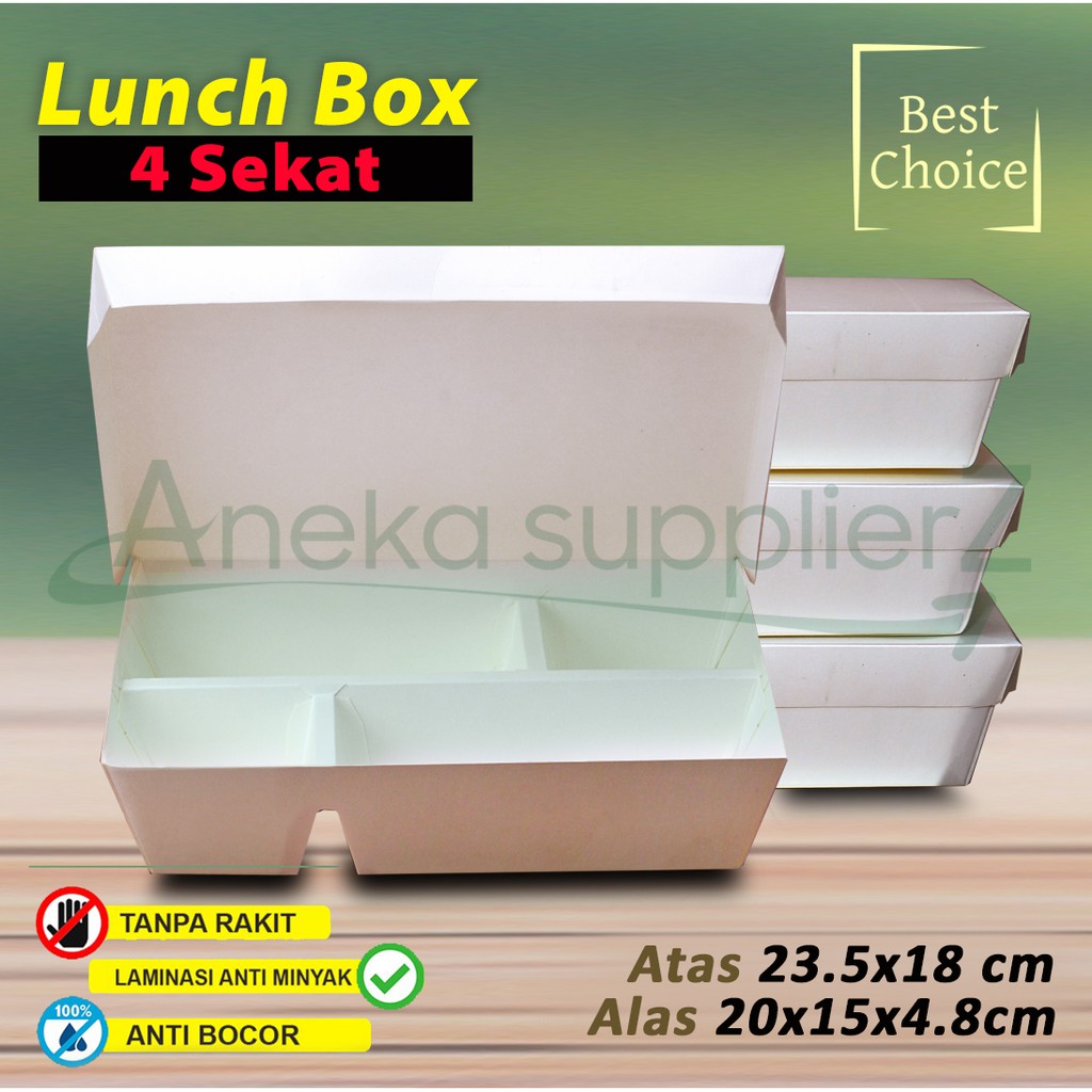 Paper Lunch Box SEKAT 4 - Lunch Box Paper -  Kotak Bento Sekat 4 -(20 Pcs)
