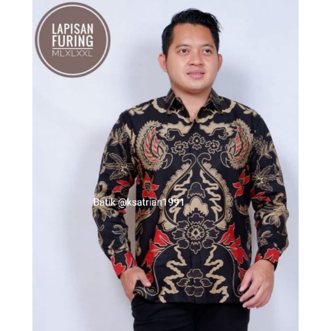 Batik Kemeja Lengan Panjang Memakai Furing Warna Merah Batik Makassar Ukuran M L XL XXL Jumbo Anak U