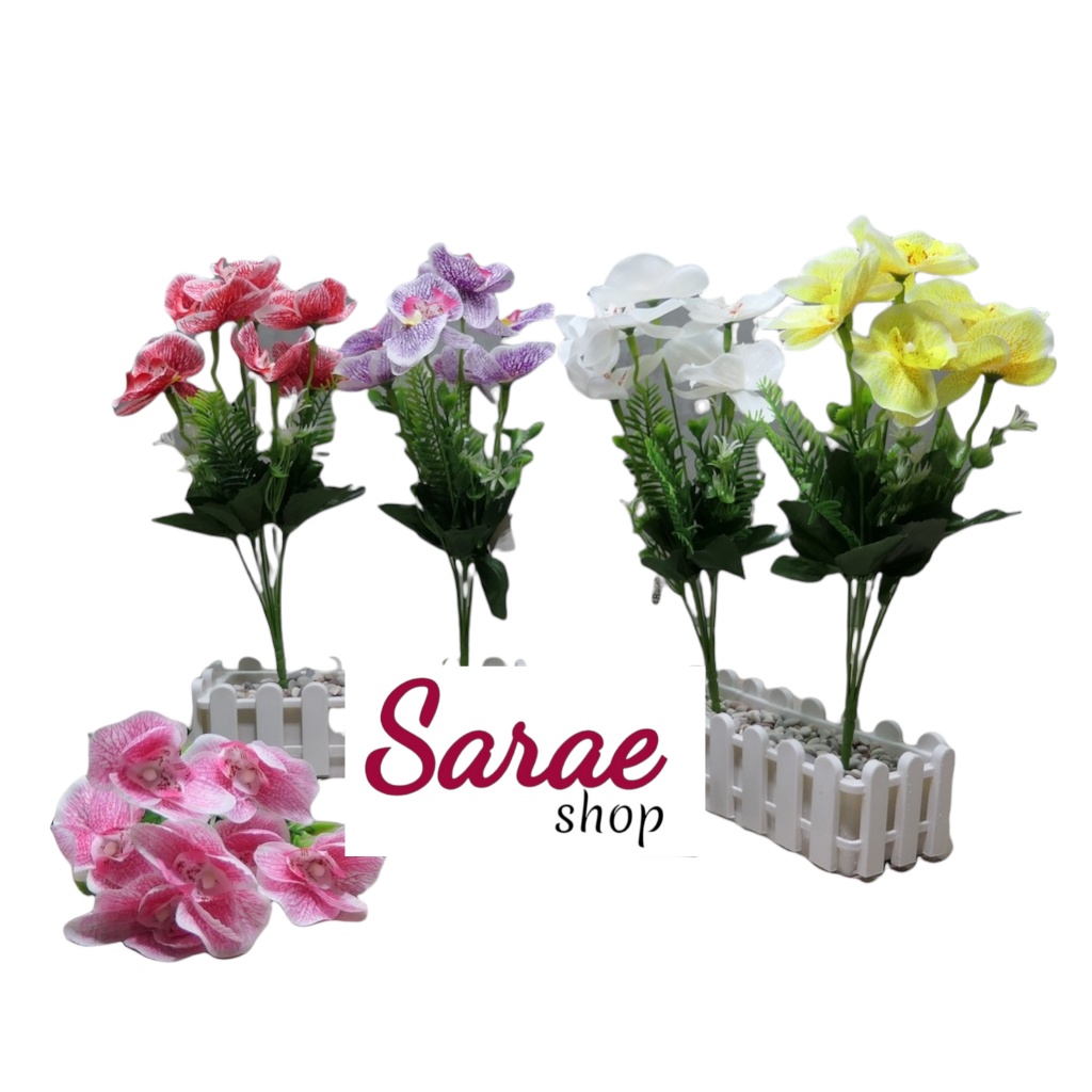 Bunga Anggrek Bulan 7 Cabang Acc. Daun Pakis