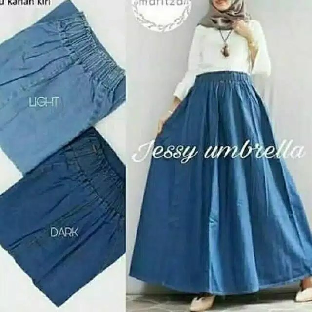 ( COD ) ROK JEANS PREMIUM PANJANG TALI LONCENG ROK SKIRT UKURAN ALLSIZE FIT TO XXL