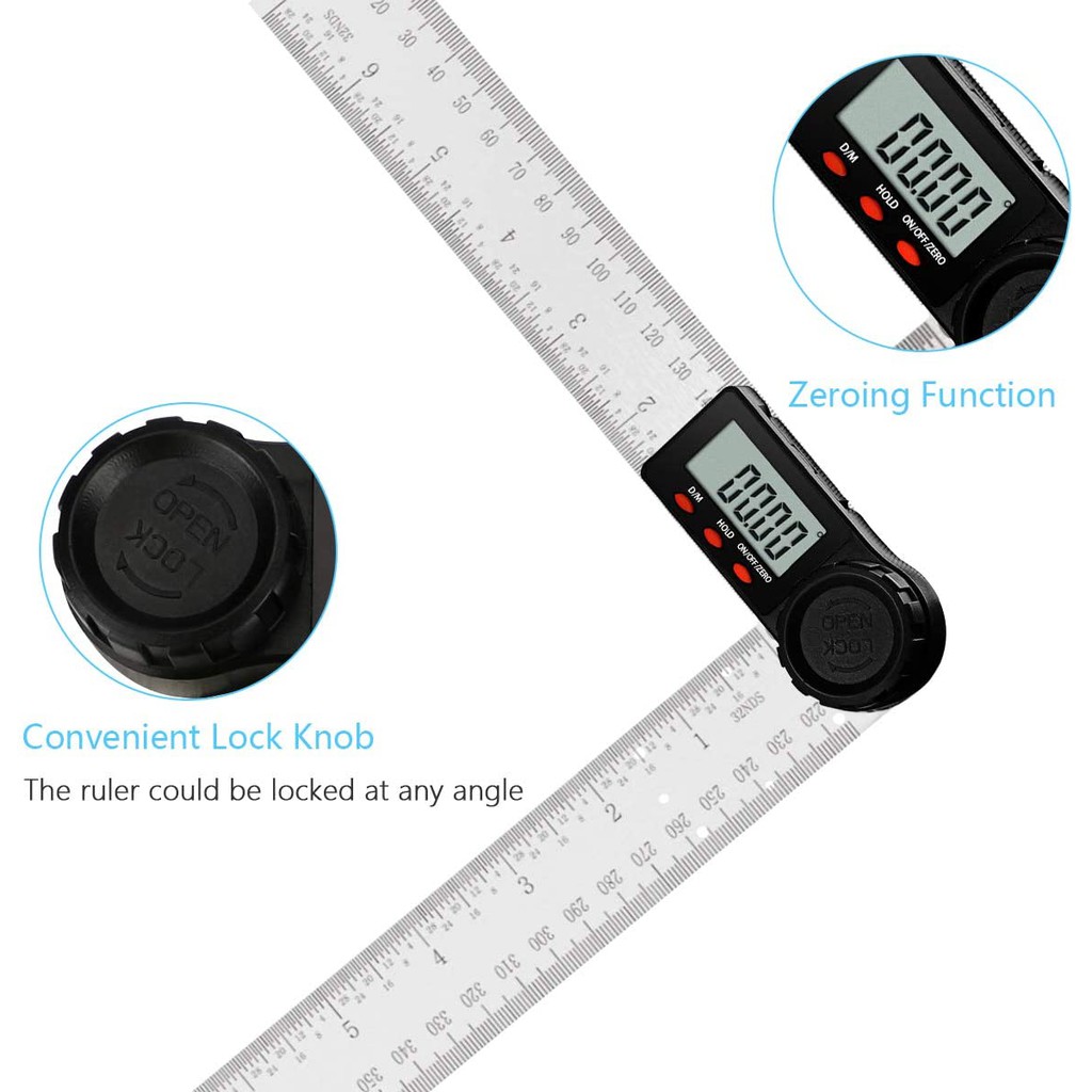 Goniometer Digital Angle Ruler Protactor Penggaris Bujur Derajat 200mm 2in1