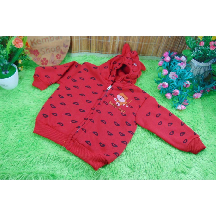 kembarshop Baju Jaket Bayi Newborn 0-12bulan Doreng Mantel Hangat Murah-baby cat merah