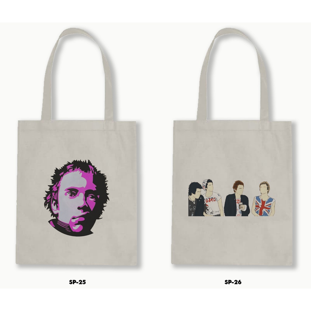 Tas Tote Bag Resleting Kanvas/Blacu  - Sexpistols .02