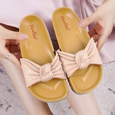 Sandal Slop Wanita Pita / Sandal Slop Kokop Motif Kerut Import - Verotino A766-5 (37-41) / Sandal Slop Jelly Wanita-Pink (2 Warna)