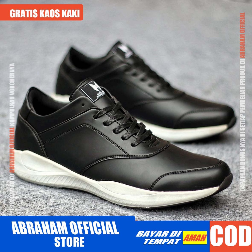 ABRAHAM Sepatu Sneakers Casual Hitam Kerja Santai Pria