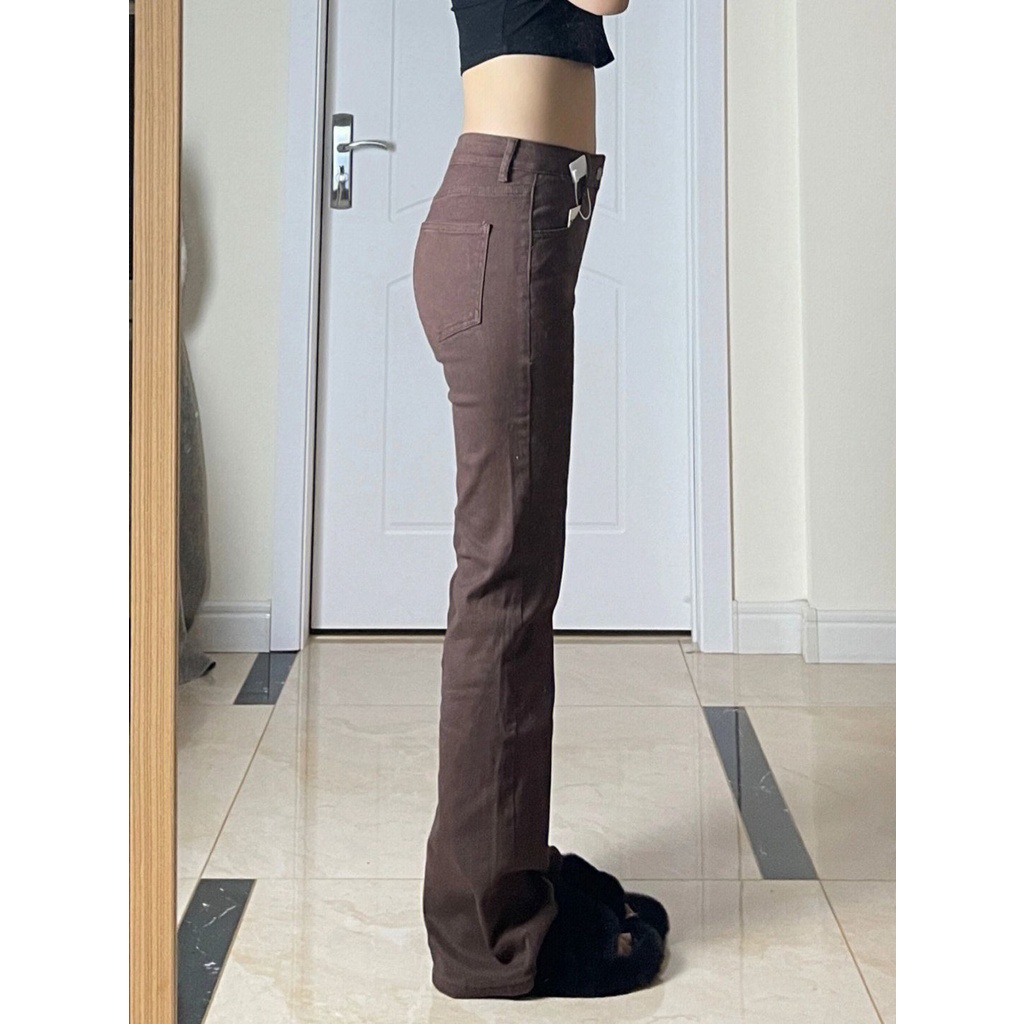 Cokelat skinny high waist cutbray celana jeans panjang wanita