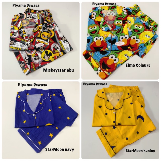 piyama pajamas cp abg dewasa teddybear doraemon lengan pendek celana panjang