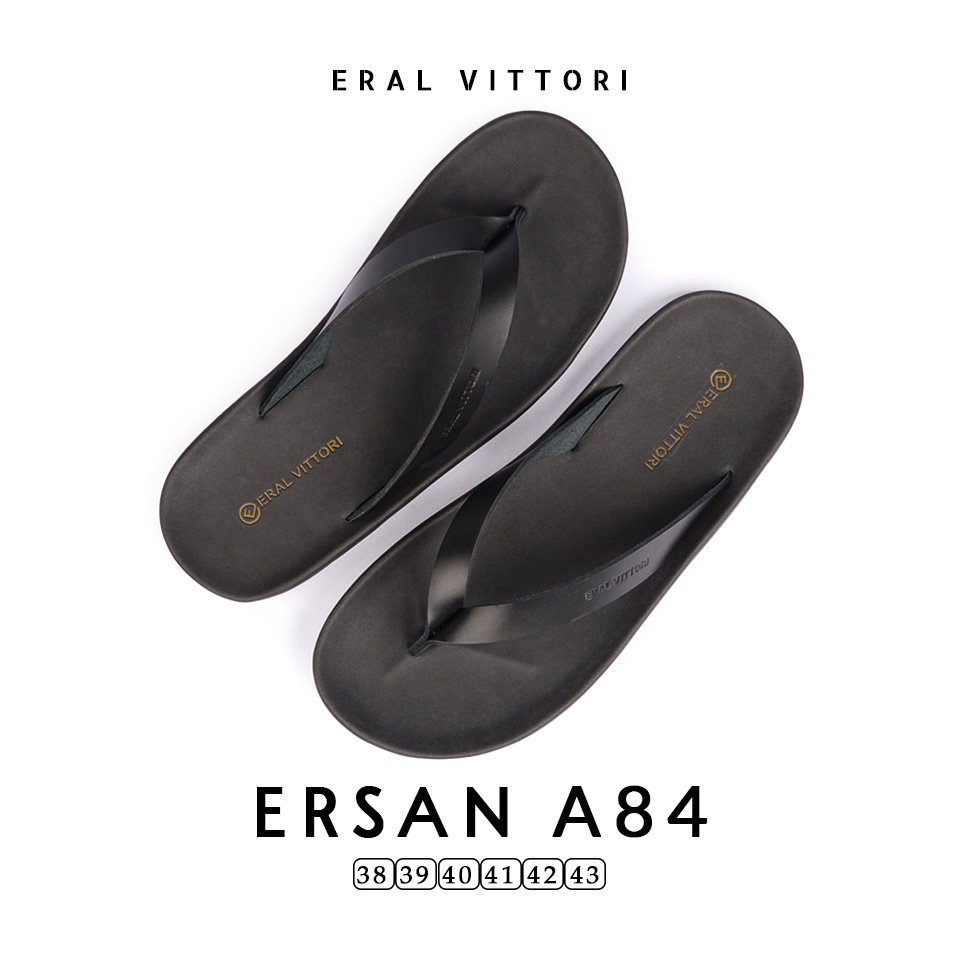 Eral Vittori - Ersan A84 Sandal Jepit Kulit Pria Harian Santai Kasual Hitam