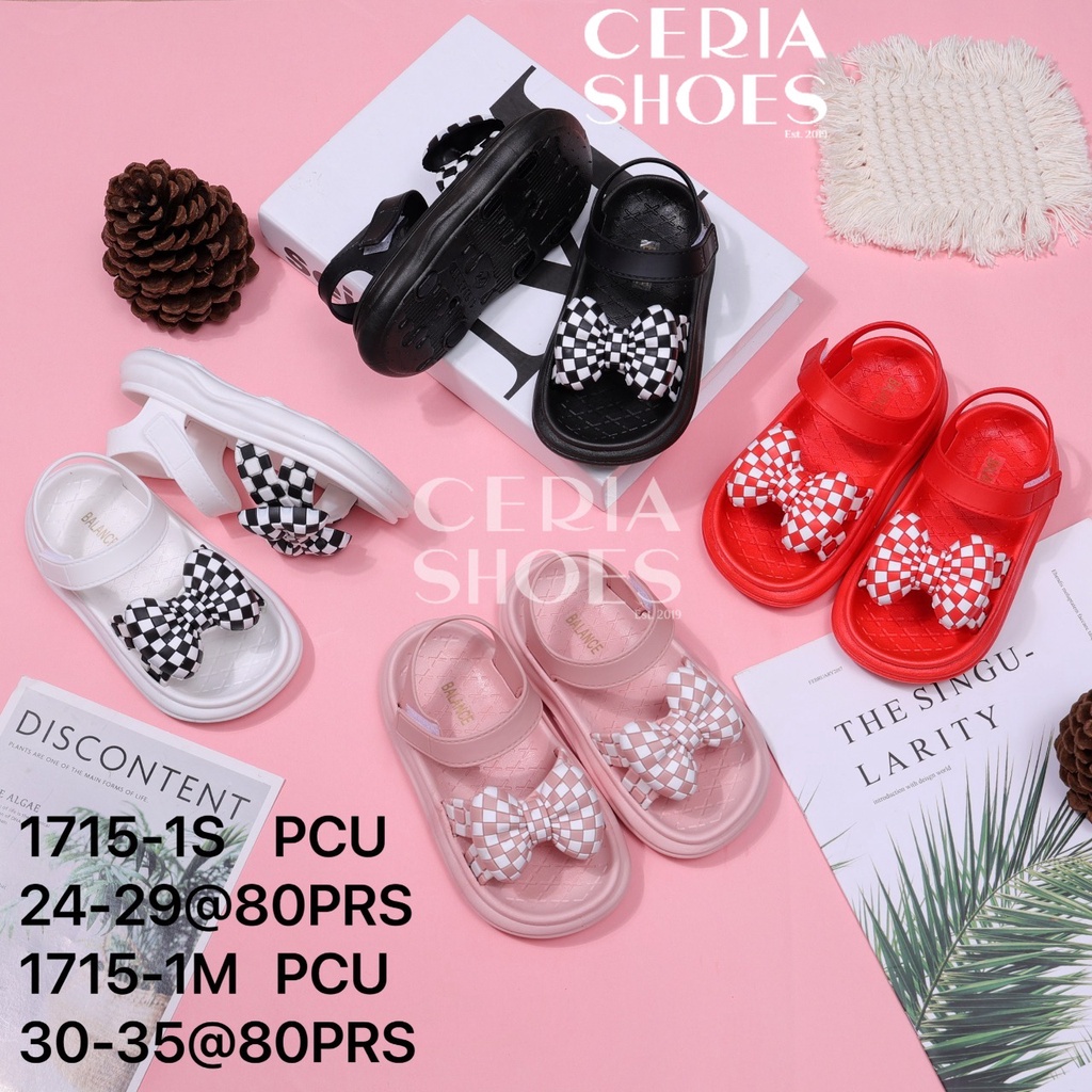 Sandal Jelly Anak Karet Import Empuk Elastis Motif Pita Polkadot Pengait Velcro Rubber Non-Slip BALANCE 1715