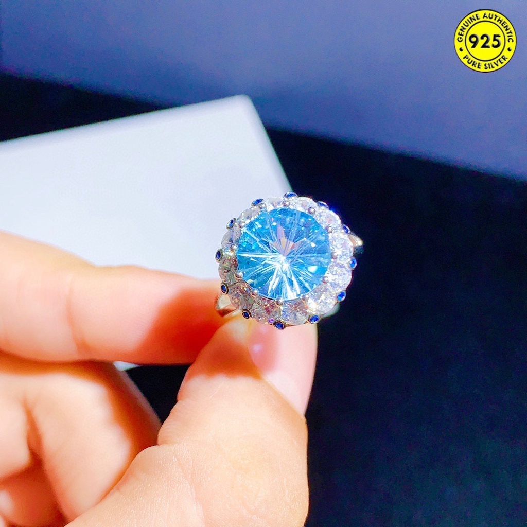 Cincin Batu Topaz Biru Langit 5 Karat Kembang Api Model Terbuka