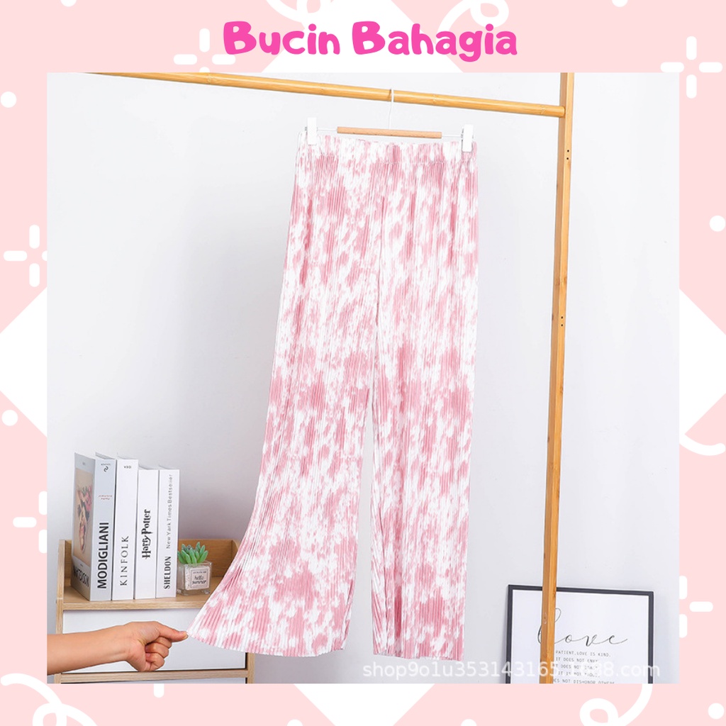 Celana Wanita Es Sutra Korea Tie-Dye Pinggang Tinggi Wide Leg Pants CP05