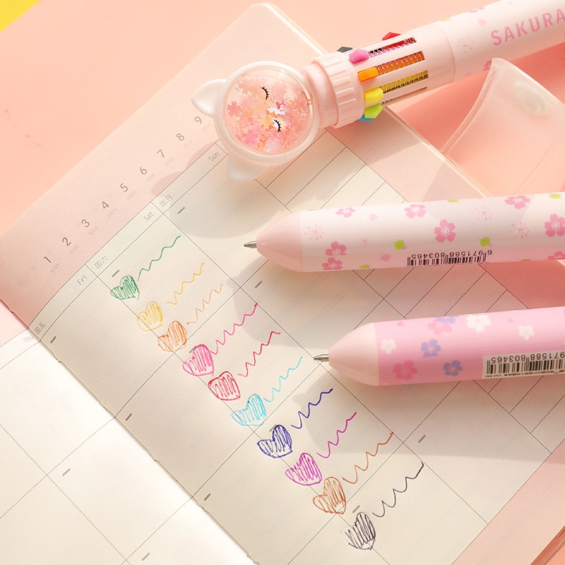 Sakura Cat 10 in 1 Ballpoint Pen Scrapbooking Pen School Office Stationery Supplies