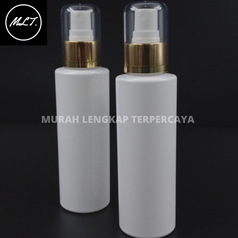 BOTOL SPRAY 150 ML PUTIH RF TUTUP SPRAY GOLD FULL CAP