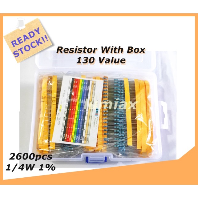 PAKET BOX RESISTOR PACK 1/4W 1/4 watt 1% 130VALUE * 20PCS