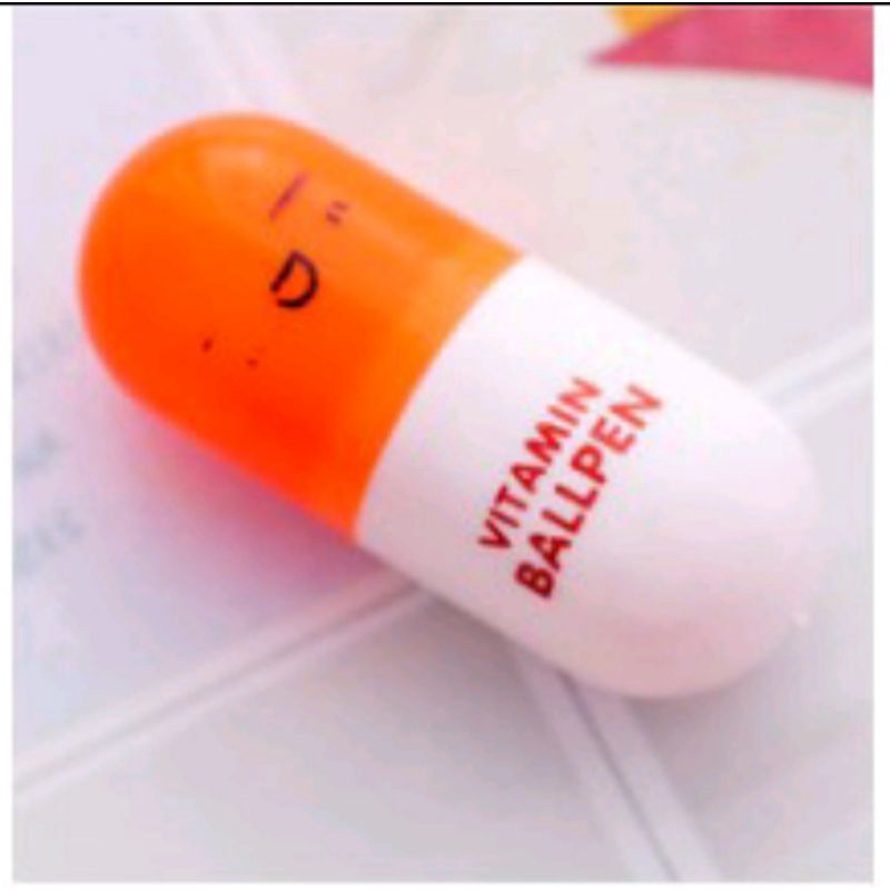 PULPEN KAPSUL VITAMIN PENA UNIK BALLPOINT EMOTICON OBAT LUCU-VIT BALLPEN ORANGE