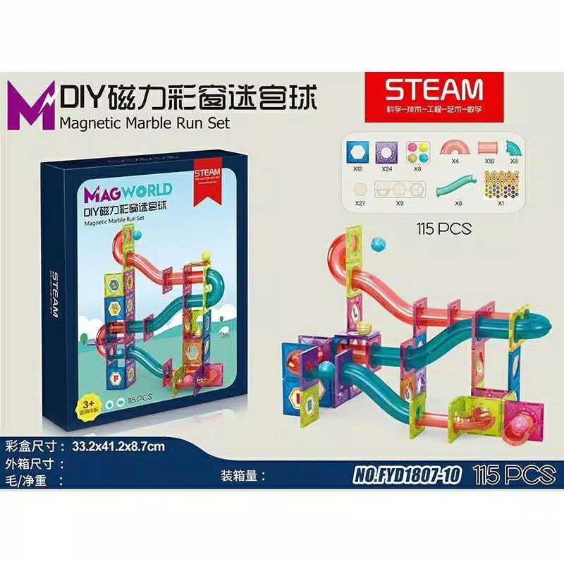 MAINAN EDUKASI MAGWORLD MAGNET MAGNETILES + MARBLE RUN SET 77 PCS