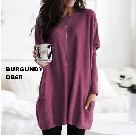 Blouse Lengan Panjang TShirt Mini Dress Kantong DB