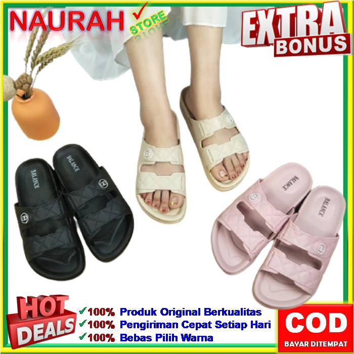 ✨ COD ✔️ SANDAL WANITA BALANCE 1962 A1 SLIDE 2 STRAP LOGO OO CASUAL TEBAL NYAMAN AWET SOL ANTI SLIP