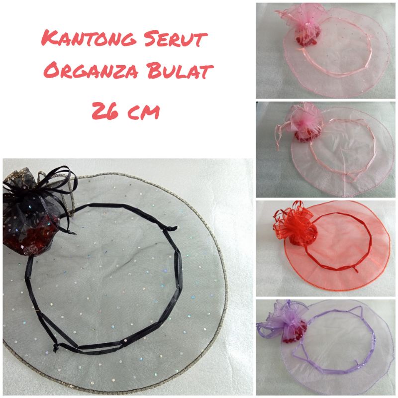 

Tas Kantong Serut Organza Bulat 26cm Pouch Kain Gift Wrap Cute Packaging Souvenir