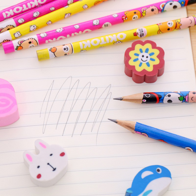 1 LUSIN 12PCS / PENSIL 2B PENGHAPUS MOTIF LUCU / PENSIL PENGHAPUS / ALAT TULIS PENSIL / PENSIL KAYU