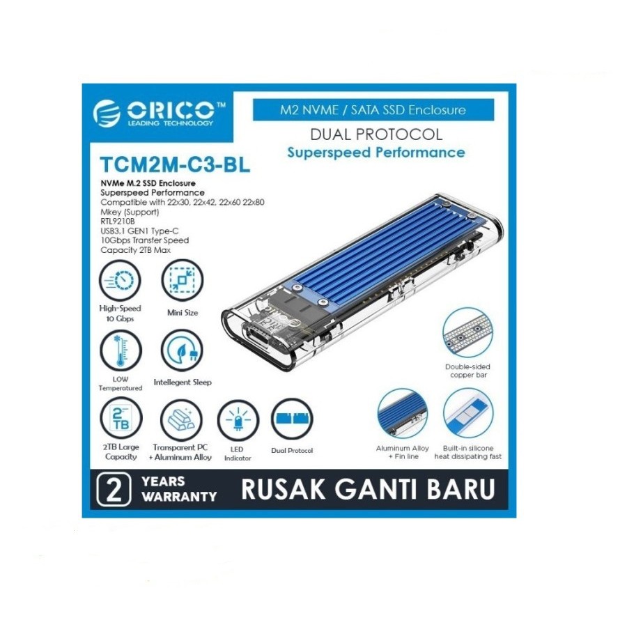 ORICO M.2 NVME M.2 SATA SSD Enclosure Dual Protocol - TCM2M-C3