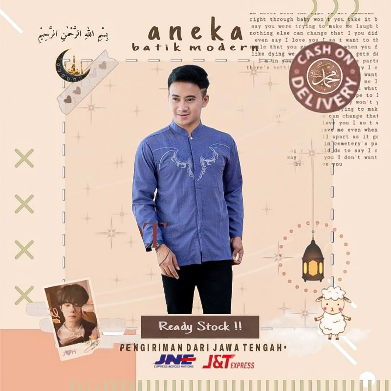 ATASAN BAJU KOKO MUSLIM PRIA LENGAN PANJANG KOKO SUPERNOVA BORDIR SAKU MODEL PASPOAL BIRU NAVI NAVY 