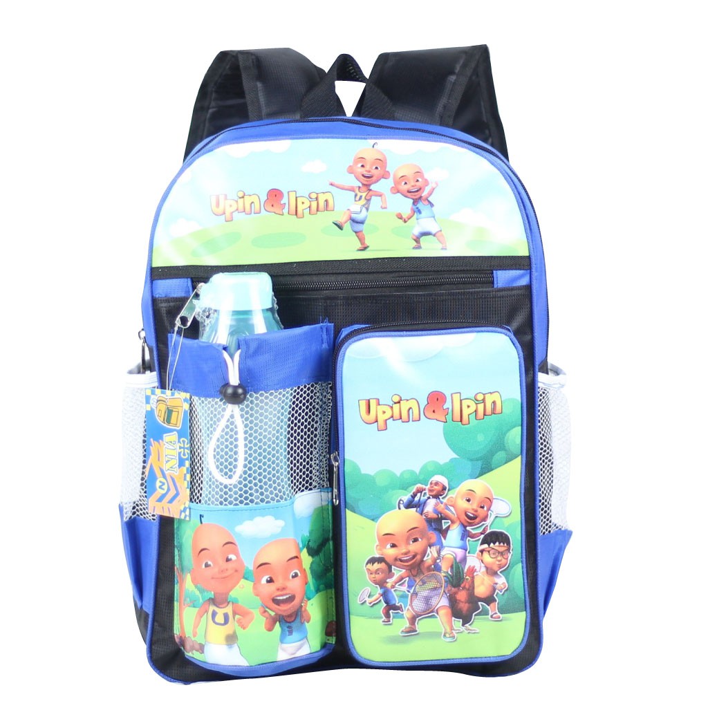 Tas Kartun Tas Gendong Anak Karakter Upin Ipin Warna Biru Backpack Mini Plus Botol Keren